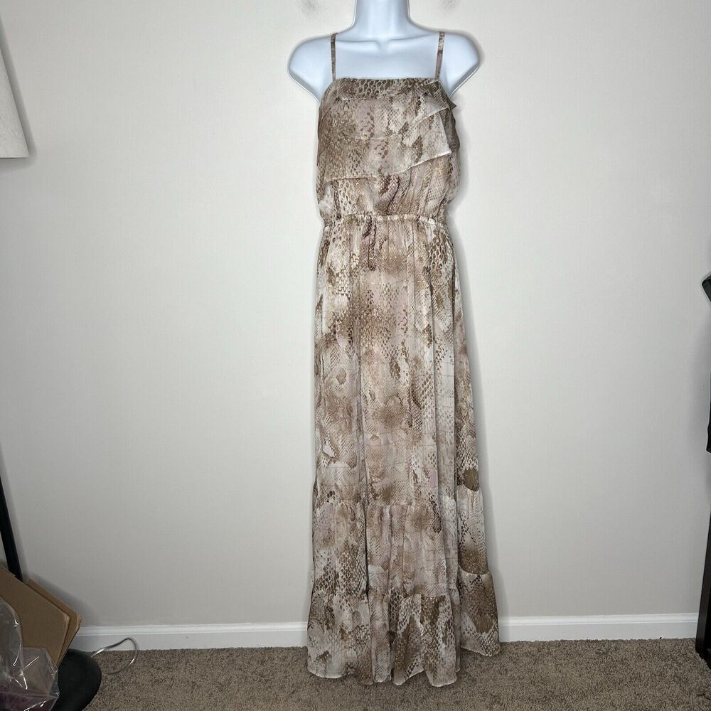 Express Maxi Dress Womens Medium Flowy Tiered Animal Print Mesh Chiffon Boho - Picture 8 of 14